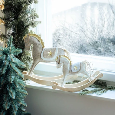 Dekoratívna figúrka béžová HOJDACÍ KONÍK 32,5 cm