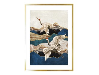 Obraz v zlatom ráme FLYING CRANES 50x70 cm