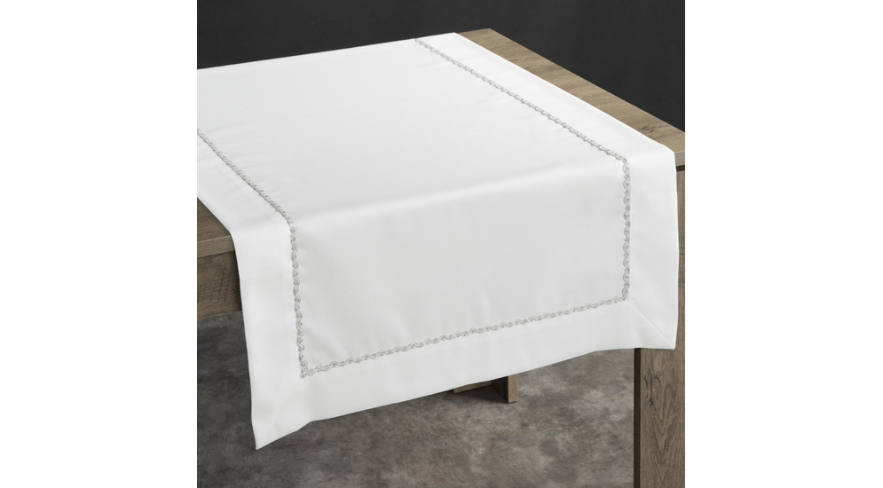 Moderný behúň PAOLA na stôl s lemovaním biely 40x140 cm