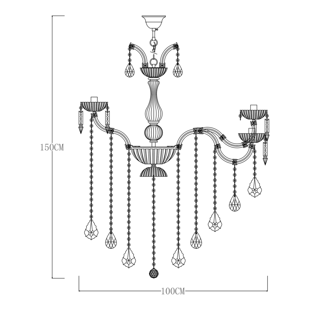 Zlatý retro svietnikový luster CHATEAU 100 cm