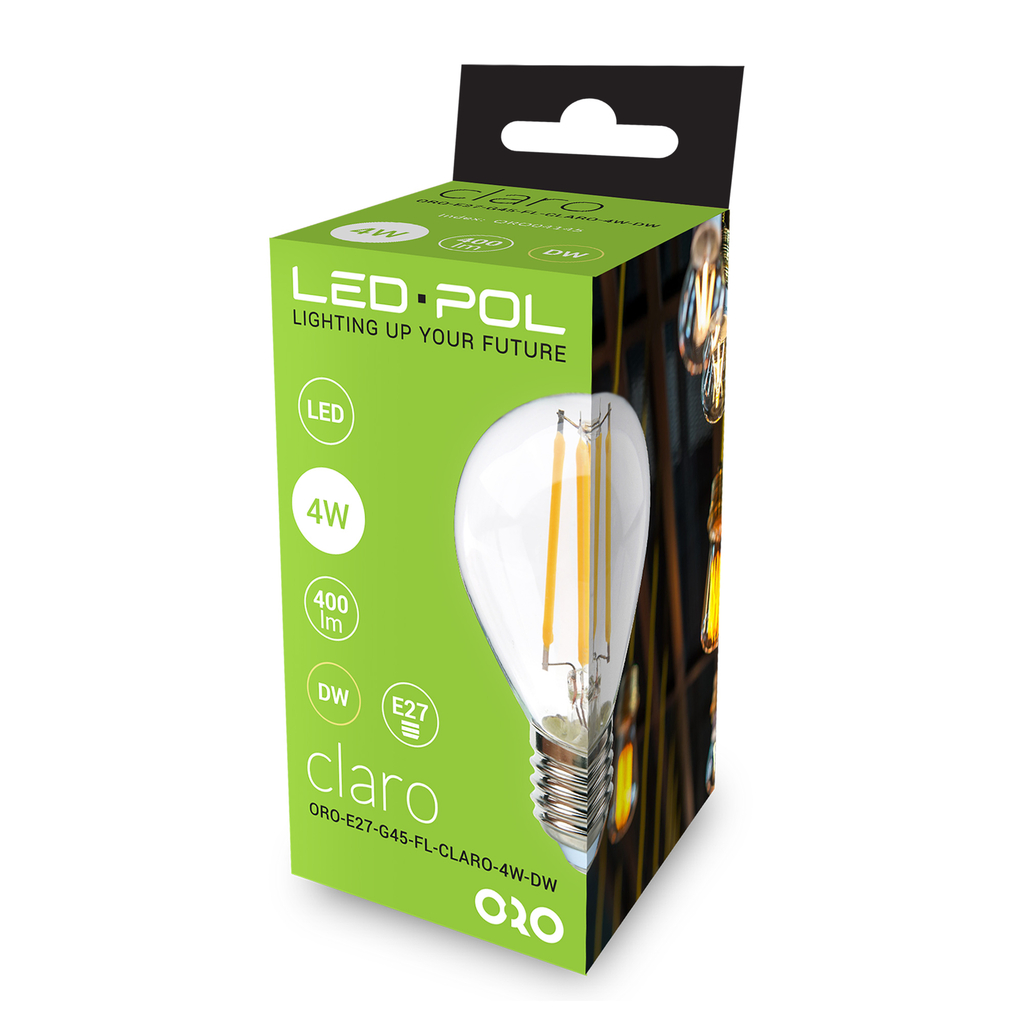 Žiarovka LED E27 4W neutrálna farba ORO-E27-G45-FL-CLARO-4W