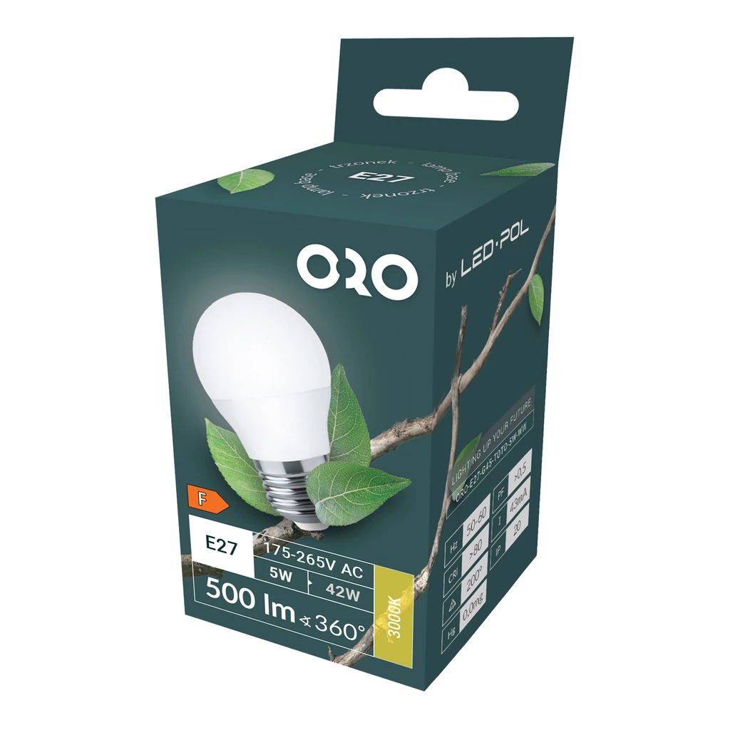 Žiarovka LED E27 5W teplá farba ORO-E27-G45-TOTO-5W-WW