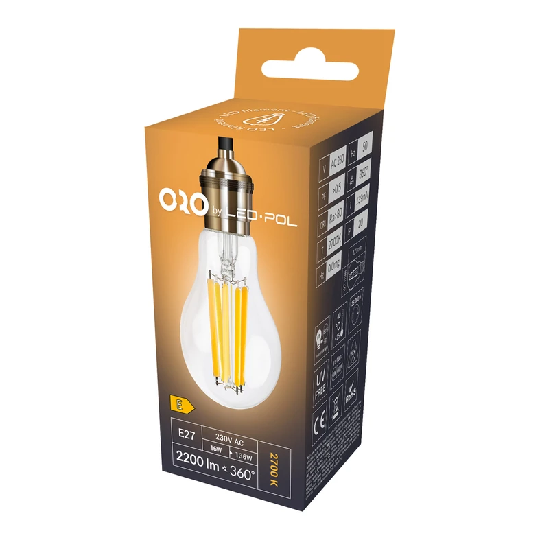 Žiarovka LED E27 16W ORO-E27-A67-FL-CLARO-16W-WW teplá farba