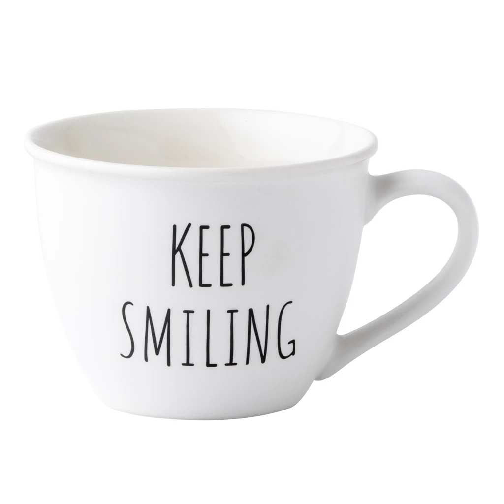 Porcelánový hrnček s nápisom KEEP SMILING biely 530 ml