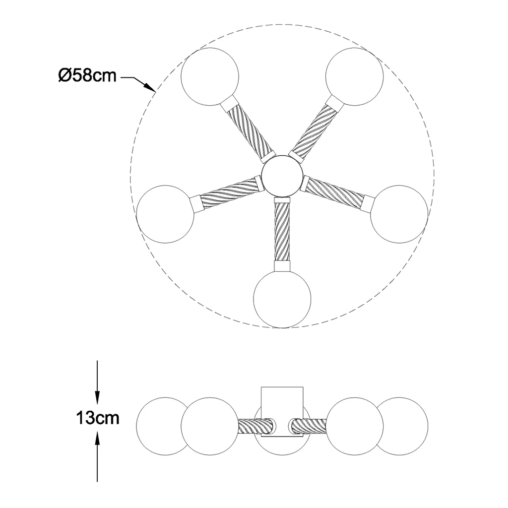 Lampa sufitowa 5 kul złota MIDA - wymiary.
