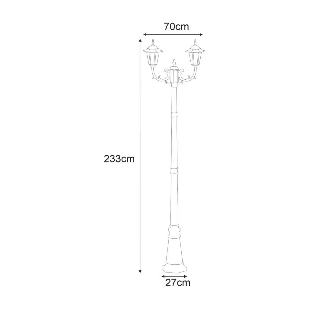 Lampa zewnętrzna outdoor 2-ramienna czarna STANDARD - wymiary.