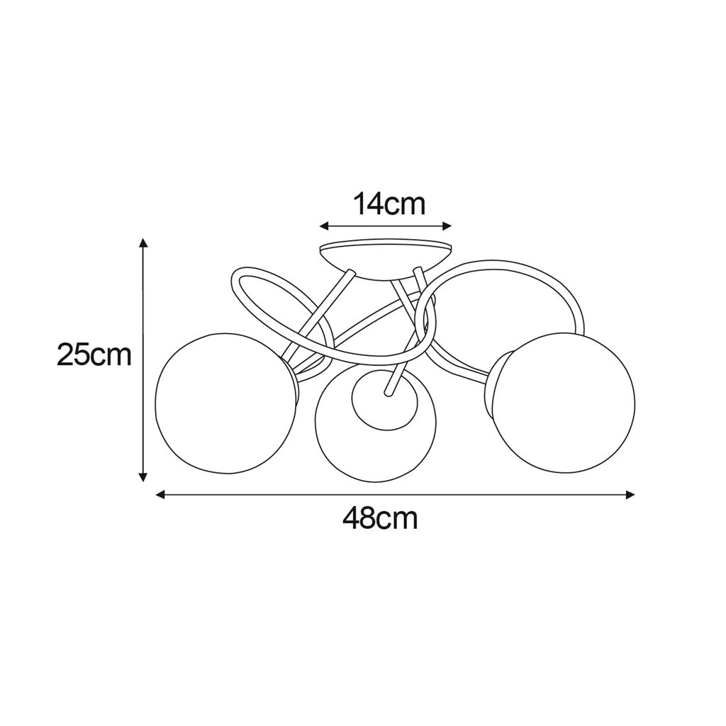 Lampa sufitowa 3 klosze kule czarna FLORO - wymiary.
