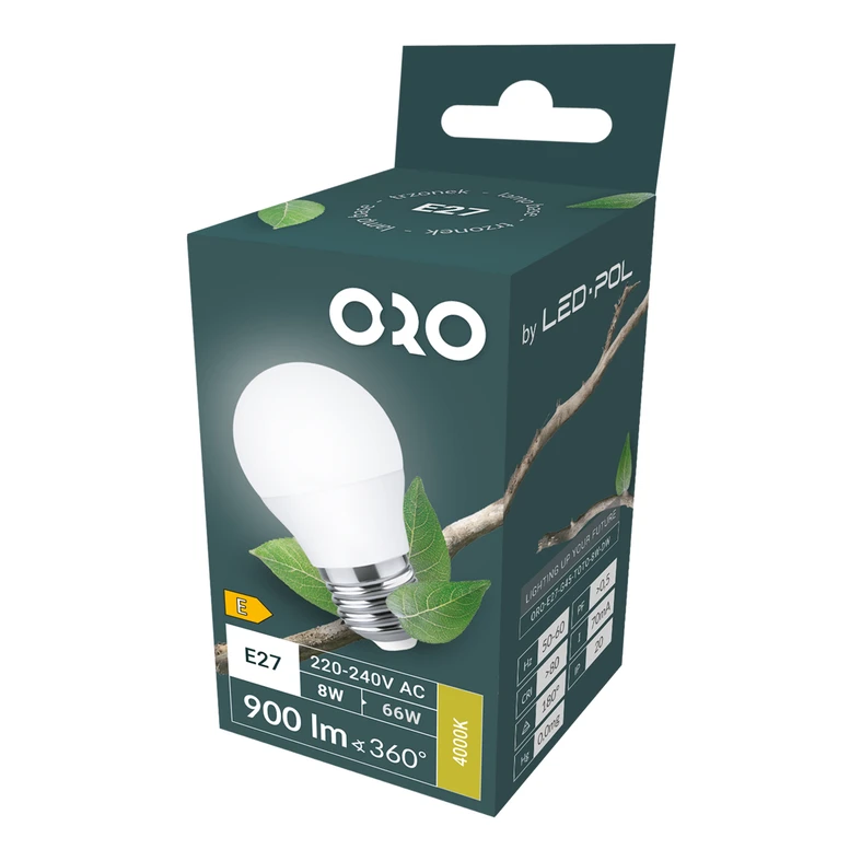 LED žiarovka E27 8W neutrálna farba ORO-E27-G45-TOTO-8W-DW