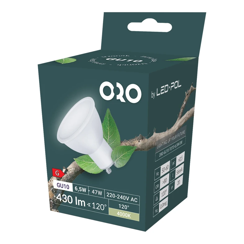 Žiarovka LED GU10 6,5W neutrálna farba ORO-GU10-TOTO-6,5W-DW