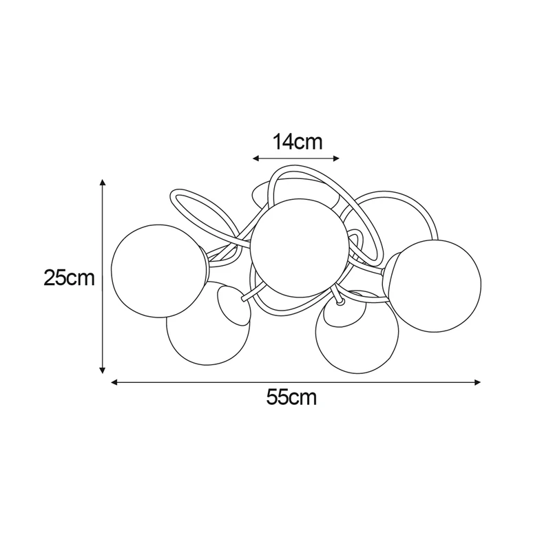 Lampa sufitowa 5 kloszy kule czarna FLORO - wymiary. 