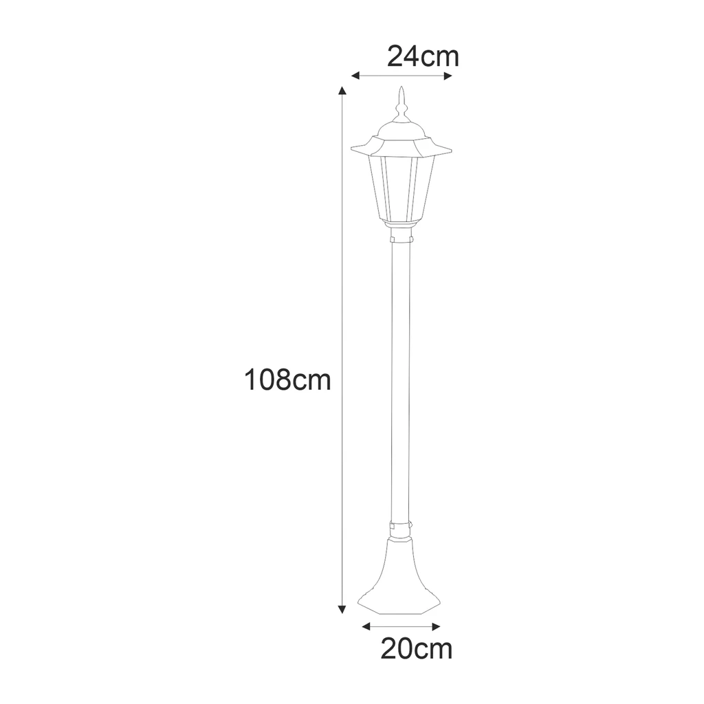 Lampa zewnętrzna outdoor niska czarna STANDARD - wymiary.