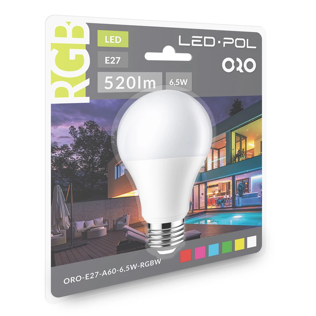 Žiarovka LED RGB E27 6,5W ORO-E27-A60-6,5W-RGB