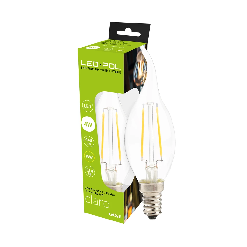 Žiarovka LED E14 4W teplá farba ORO-E14-C35-FL-CLARO-FLAMI-4W