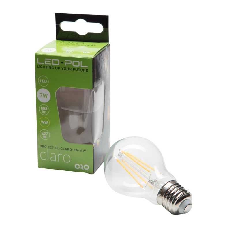 Žiarovka LED E27 7W teplá farba ORO-E27-FL-CLARO-7W-WW