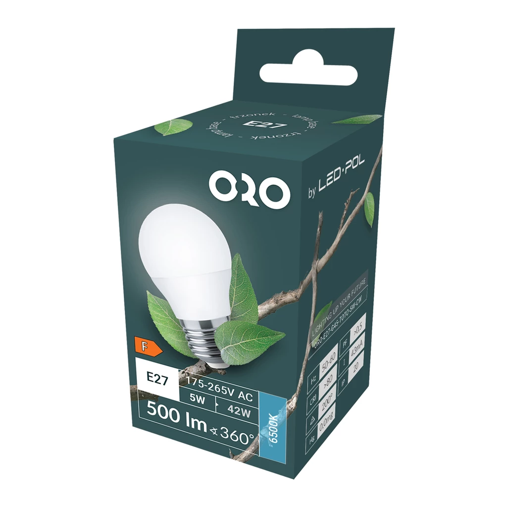 Žiarovka LED E27 5W studená farba ORO-E27-G45-TOTO-5W-CW