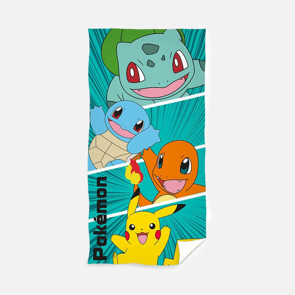 Zielony ręcznik z grafiką postaci z bajki pokemon