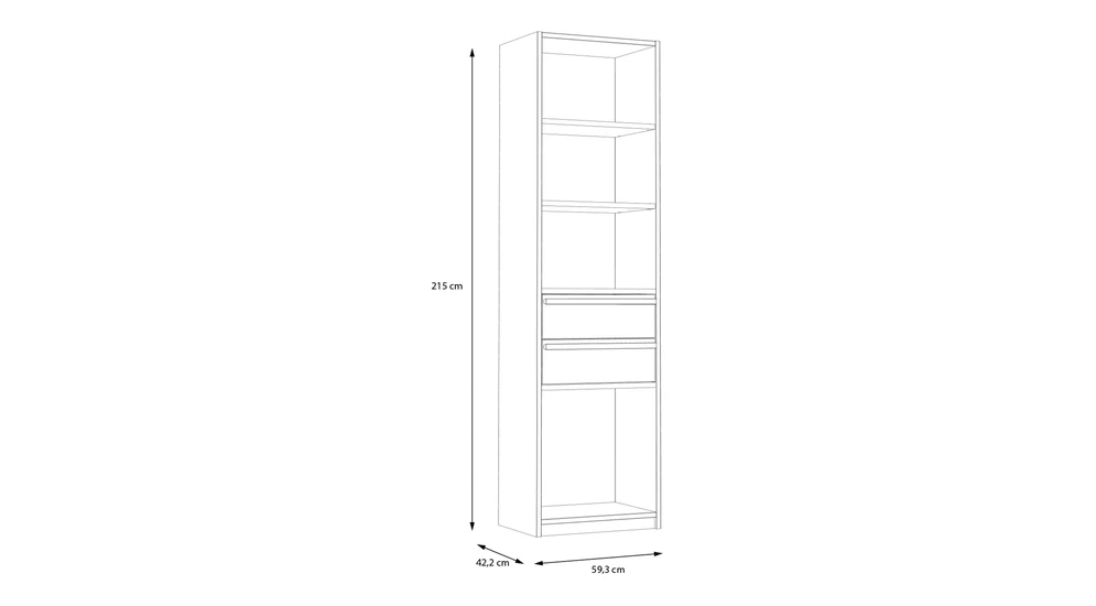 Knižnica s policami a zásuvkami S-ROOM 59,4 cm