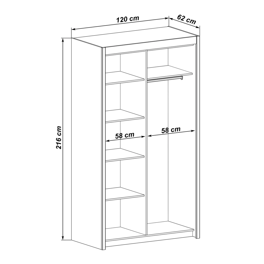 Skriňa s posuvnými dverami a zrkadlom dub sonoma INOVA 120 cm