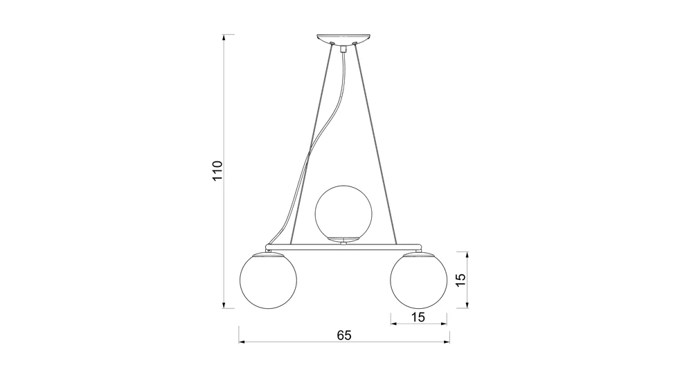 Lampa wisząca 4 klosze kule czarno-złota BOLTI IV - wymiary.