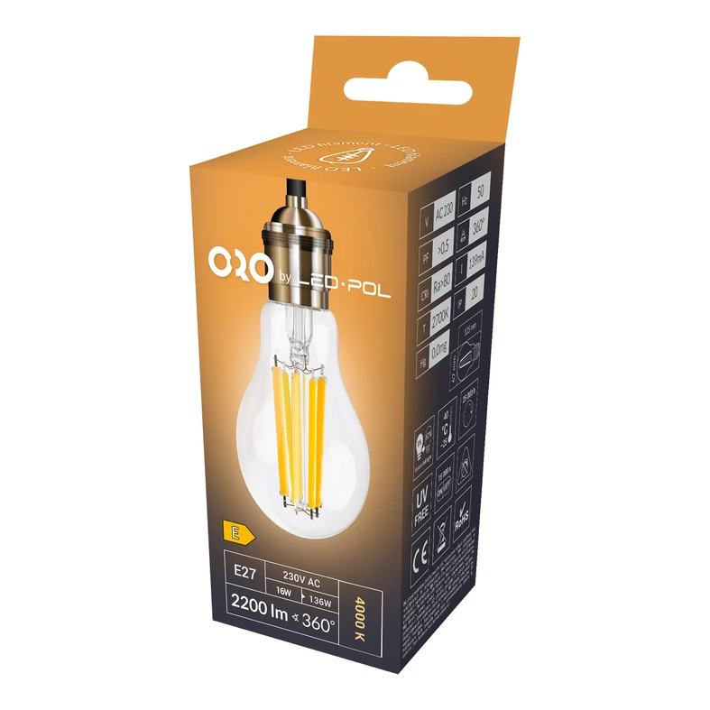 Žiarovka LED E27 16W ORO-E27-A67-FL-CLARO-16W-DW neutrálna farba