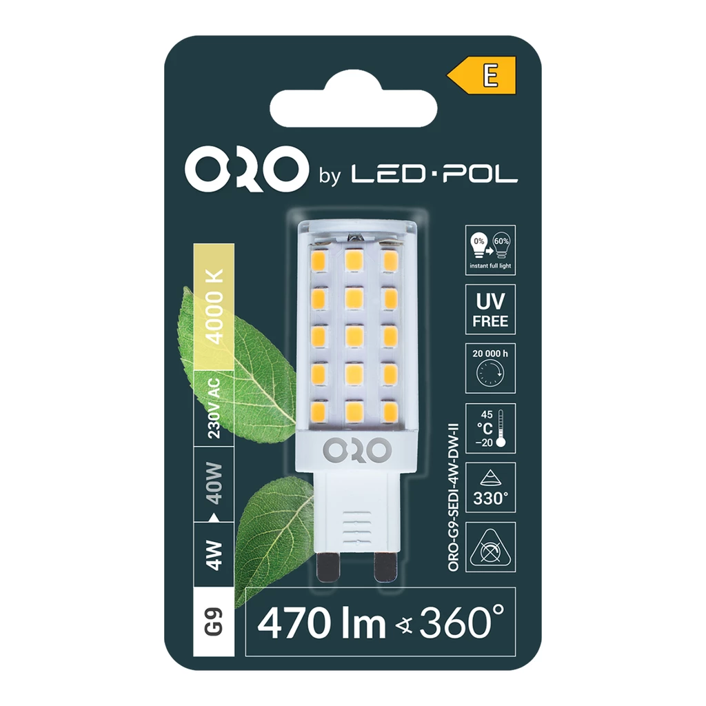 Žiarovka LED G9 4W neutrálna farba ORO-G9-SEDI-4W-DW-II