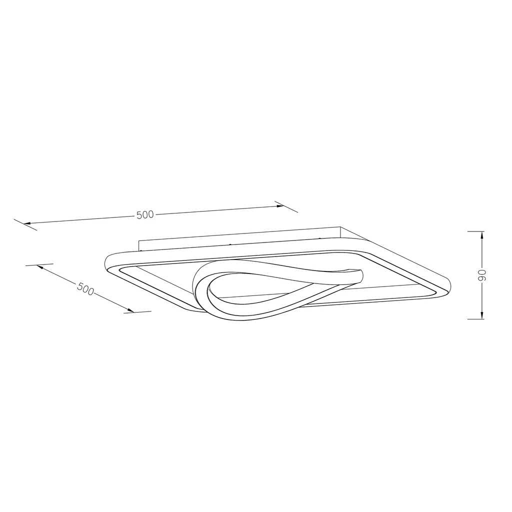 Plafon LED kwadratowy czarno-złoty LENS 50x50 cm - wymiary.