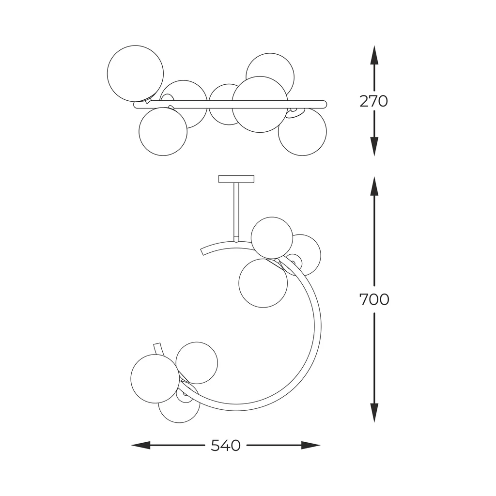 Lampa sufitowa kule złota MOLECULE 54 cm - wymiary.