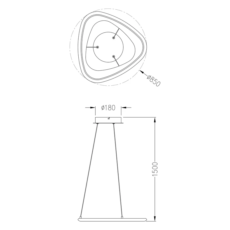 Lampa wisząca LED chromowana czarna GETAFE 85 cm - wymiary.