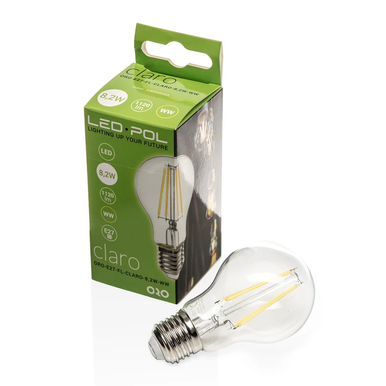 Žiarovka LED E27 8,2W teplá farba ORO-E27-FL-CLARO-8,2W-WW