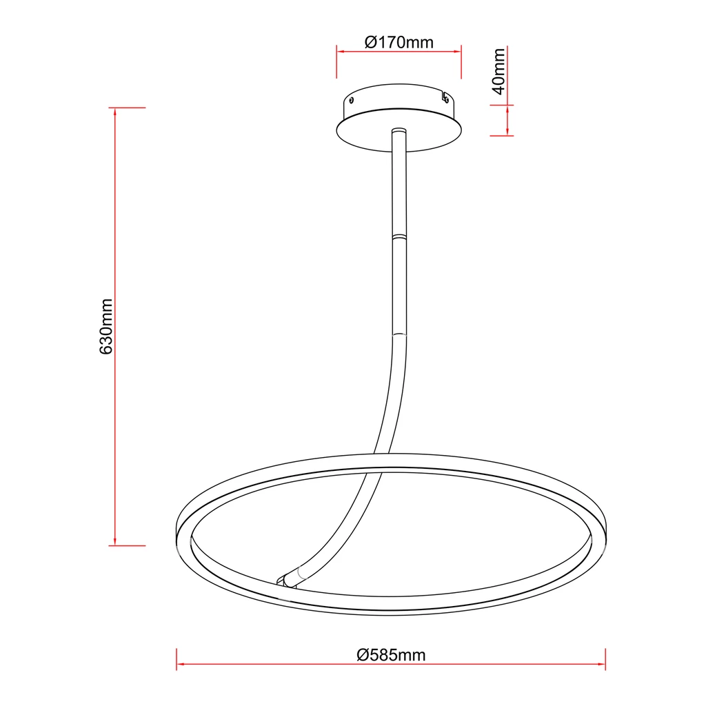 Lampa sufitowa LED pierścieniowa czarna CORIT - wymiary.