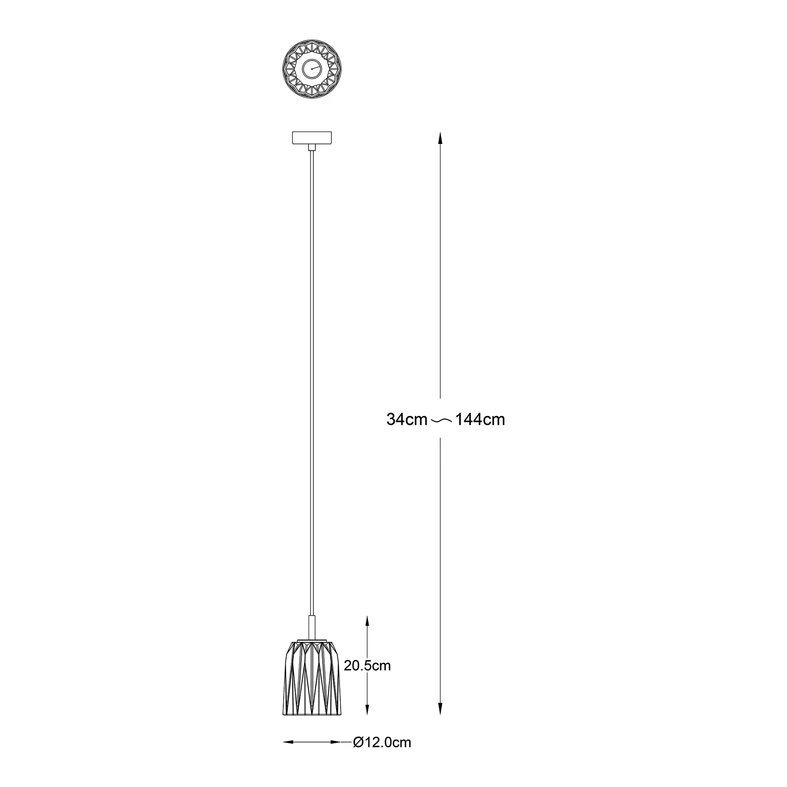 Lampa wisząca pojedyncza złota TAZZA - wymiary.