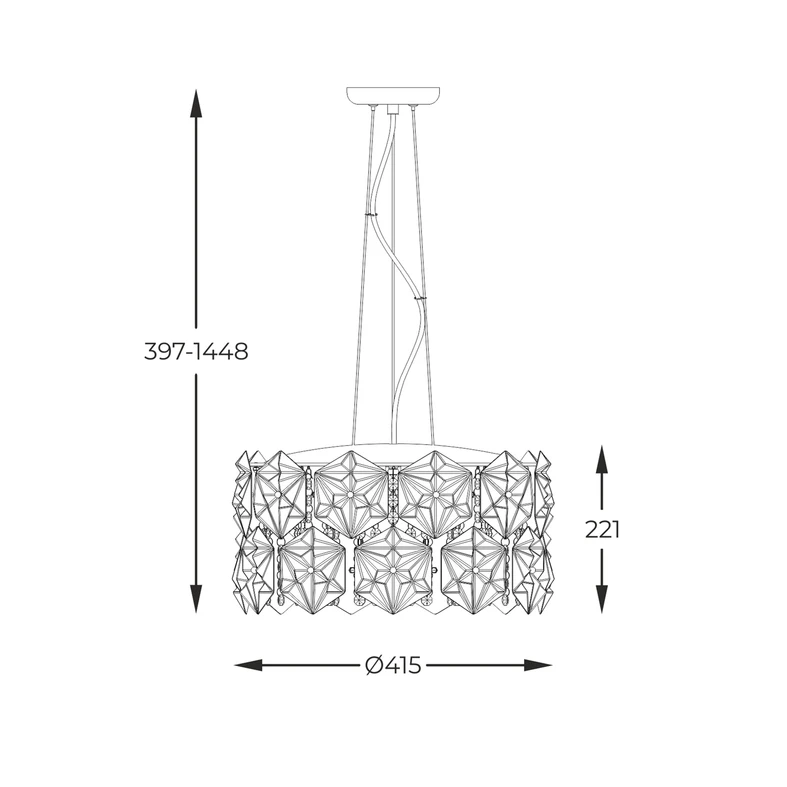 Lampa wisząca chrom DAVI - wymiary.