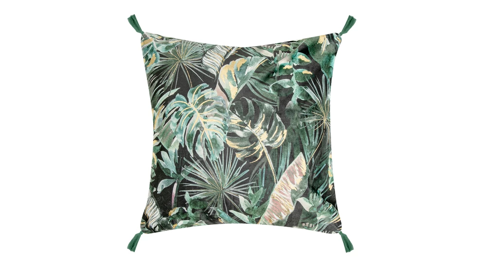 Obliečka s motívom listov so strapcami MONSTERA 45 x 45 cm