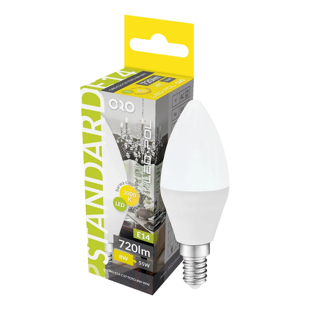 Žiarovka LED E14 8W teplá farba ORO-E14-C37-TOTO-8W-WW