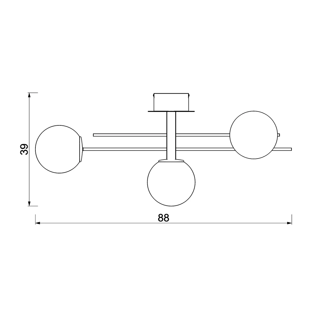 Lampa sufitowa 3 klosze kule czarno-złota SATELIT III - wymiary.
