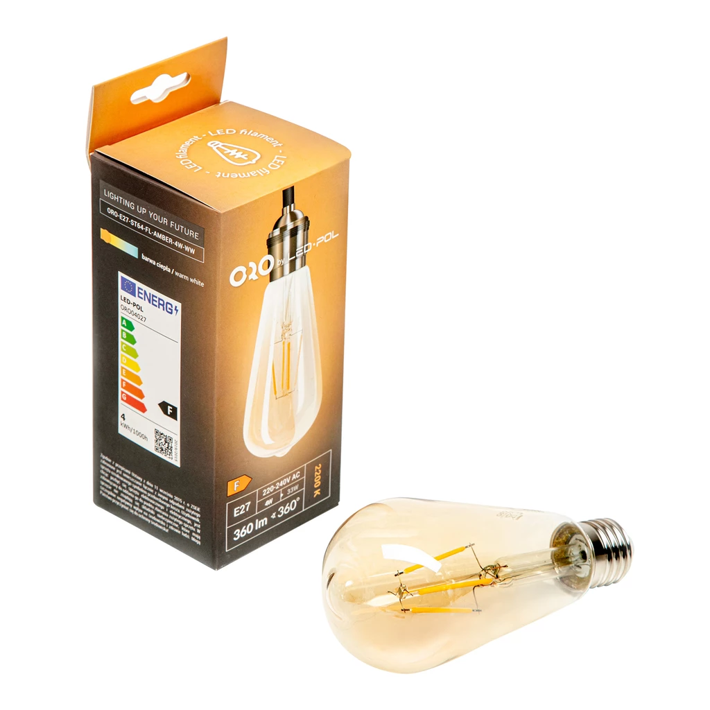 Dekoratívna retro LED žiarovka E27 4W teplá farba ORO-E27-ST64-FL-AMBER-4W