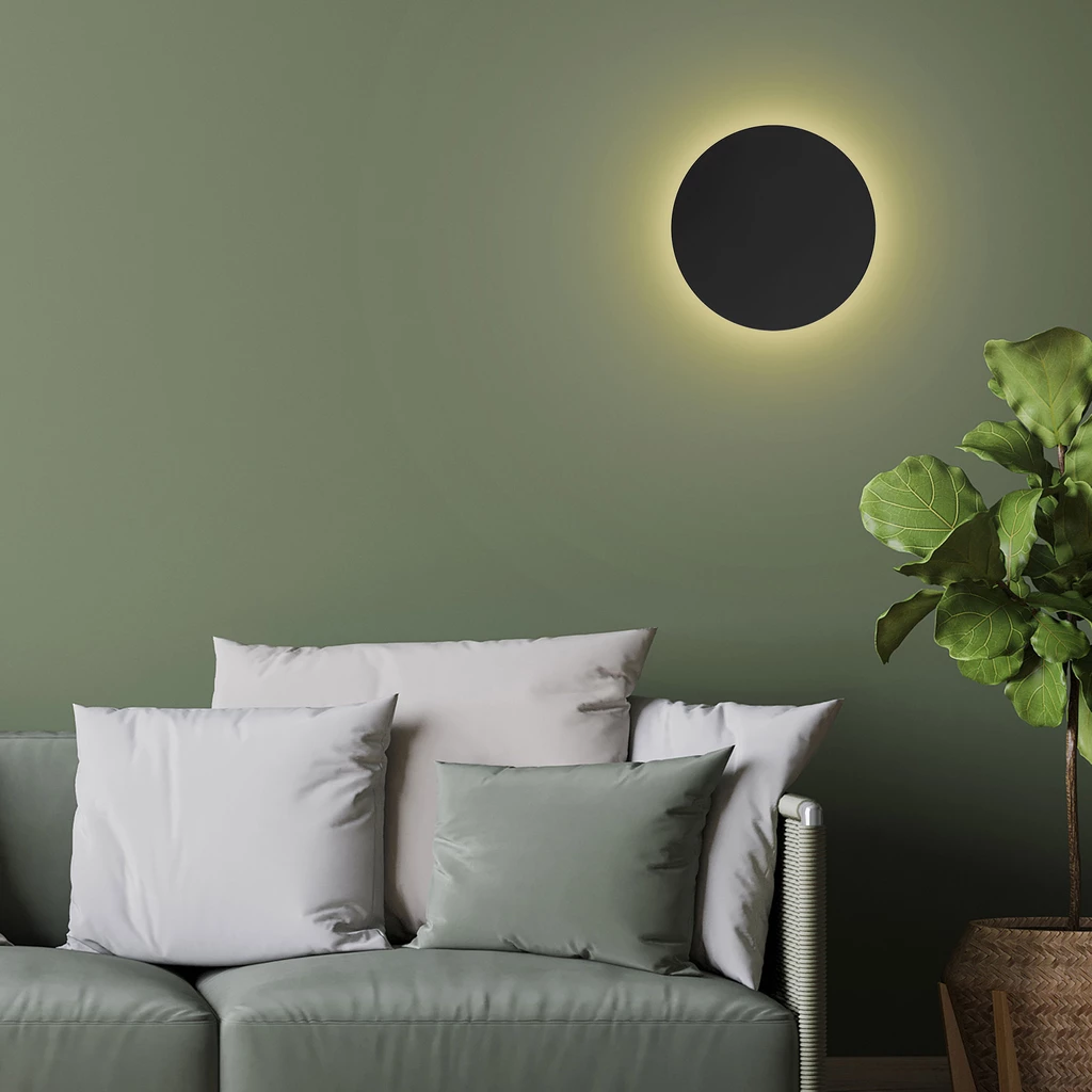 Nástenné svietidlo minimalistické okrúhle čierne LUNA NEW 30 cm