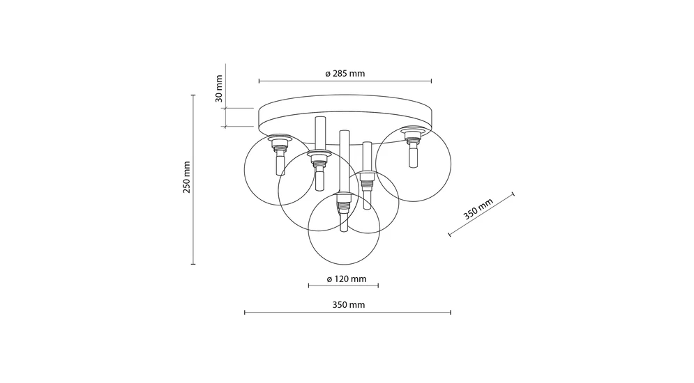 Lampa sufitowa kule czarno-złota NILOS 5 - wymiary.