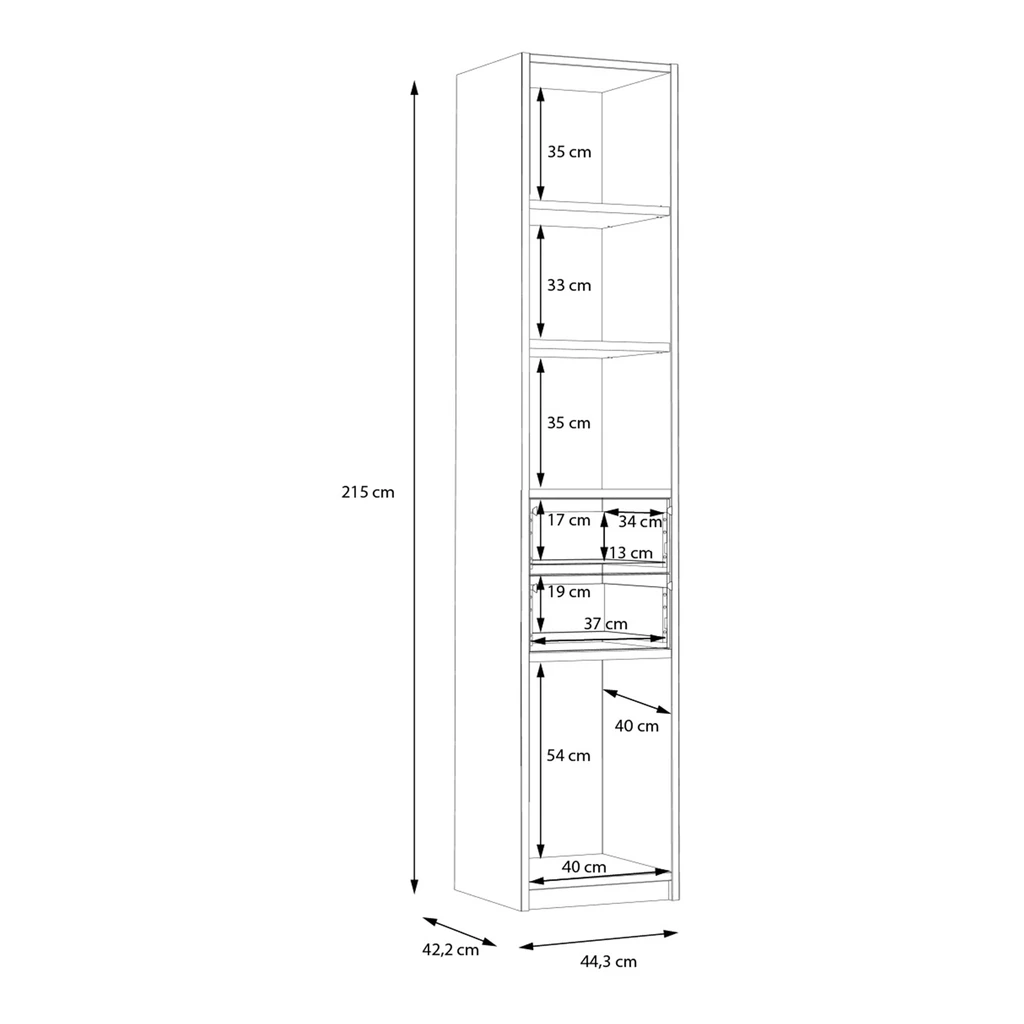 Knižnica s policami a zásuvkami S-ROOM 44,4 cm