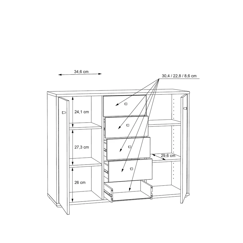 Komoda TEMPRA 2 nízka 2D5S loft