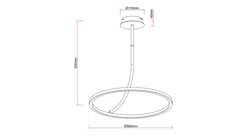 Lampa sufitowa LED pierścieniowa czarna CORIT - wymiary.