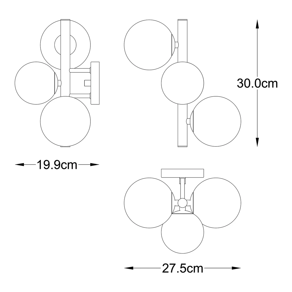 Kinkiet kule złoty MOLECULE - wymiary.