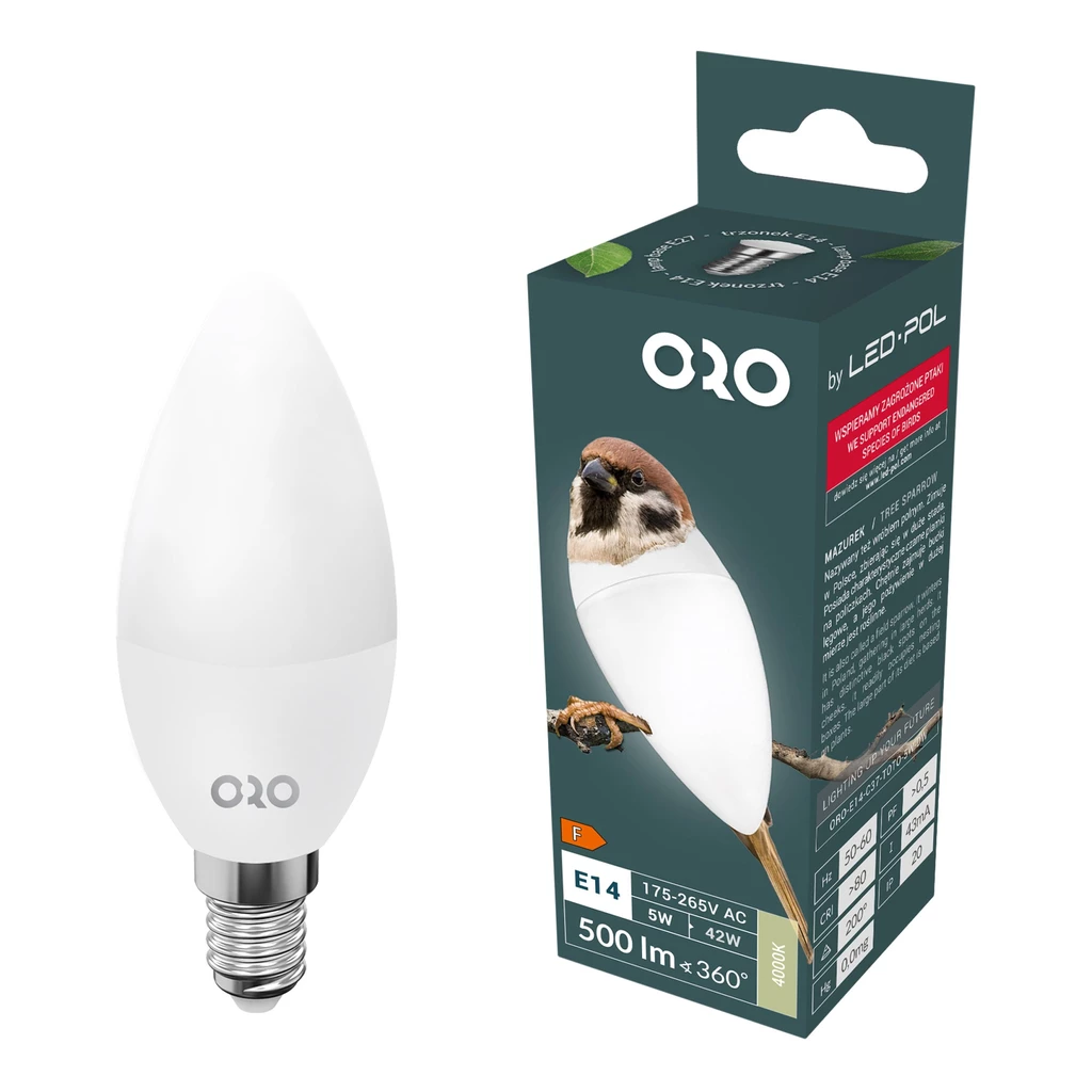 LED žiarovka E14 5W neutrálna farba ORO-E14-C37-TOTO-5W