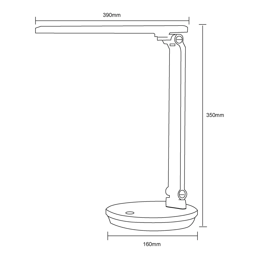 Lampa biurkowa LED, okrągła podstawa, czarna - wymiary.