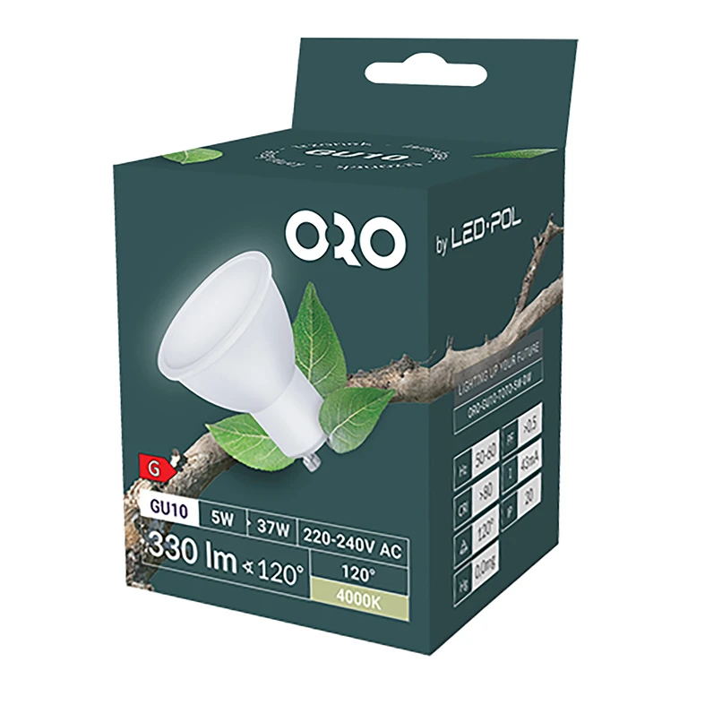 LED žiarovka GU10 5W neutrálna farba ORO-GU10-TOTO-5W-DW