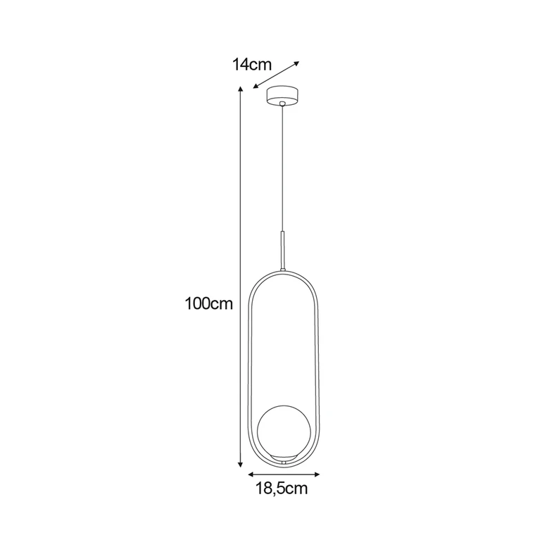 Lampa wisząca 1 klosz kula czarna PARVA - wymiary.