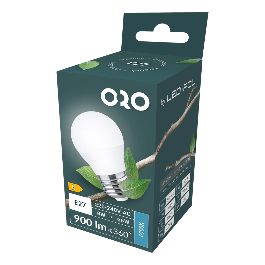 LED žiarovka E27 8W studená ORO-E27-G45-TOTO-8W-CW