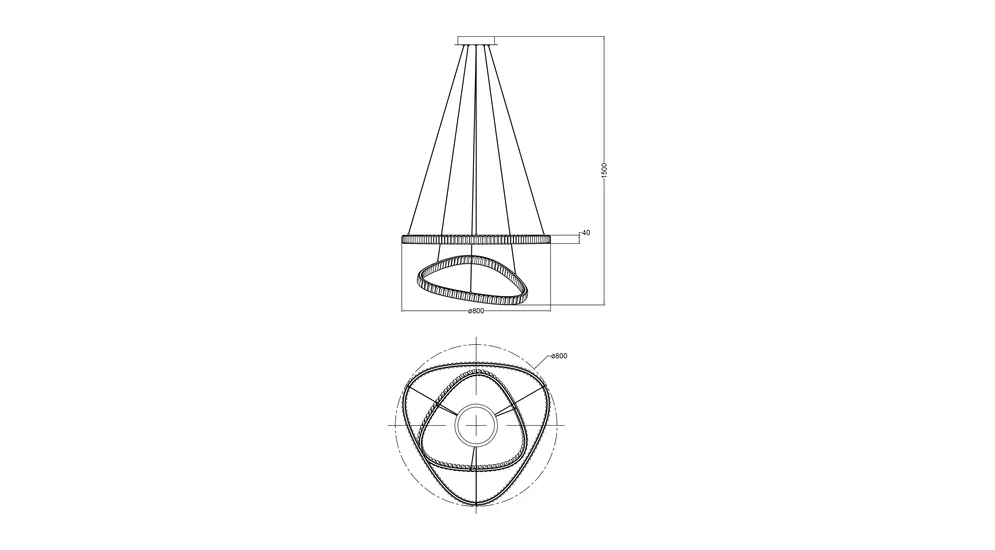 Lampa wisząca LED 2 pierścienie złota ATHESA z pilotem - wymiary.