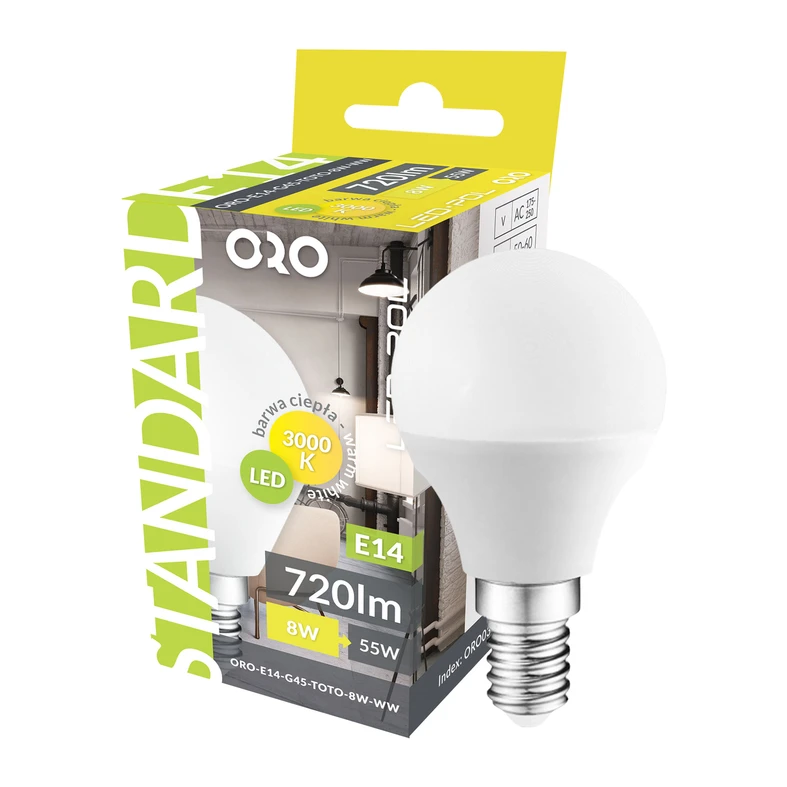 Žiarovka LED E14 8W teplá farba ORO-E14-G45-TOTO-8W-WW