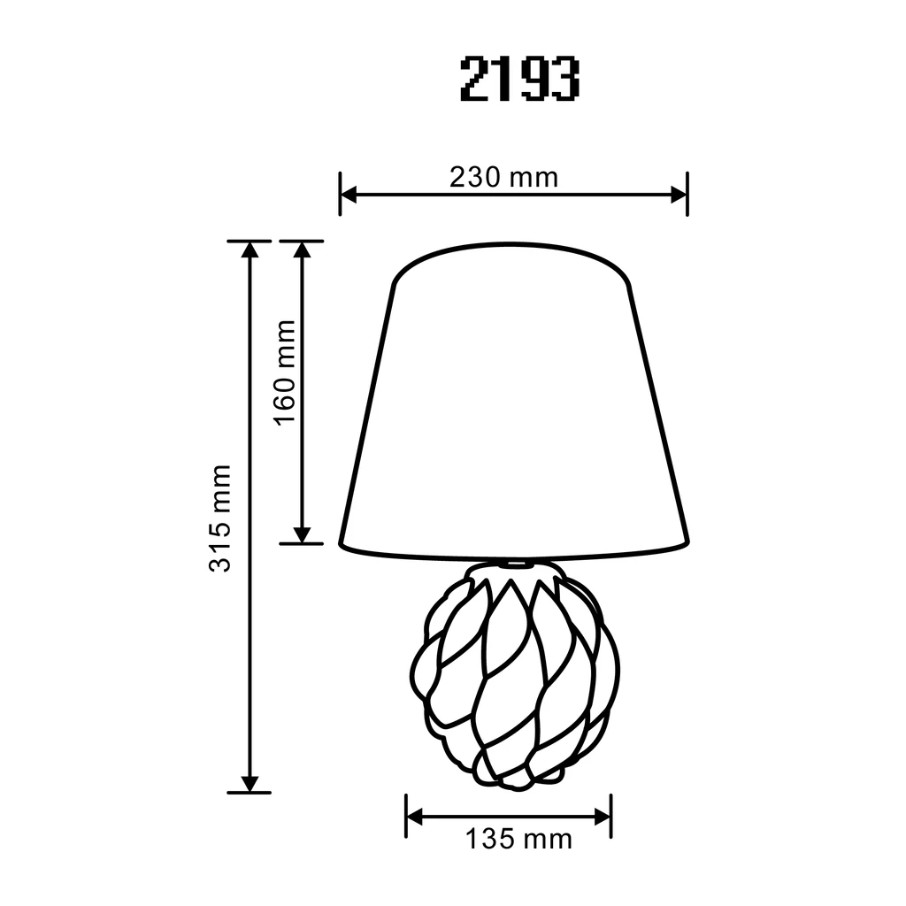 Lampa stołowa z abażurem, biała - wymiary.